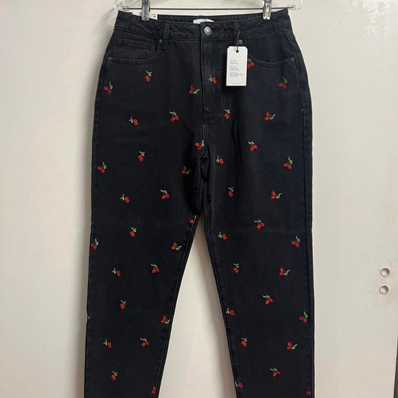 Forever 21 Cherry Embroidered High-Rise Jeans - Picture 1 of 4